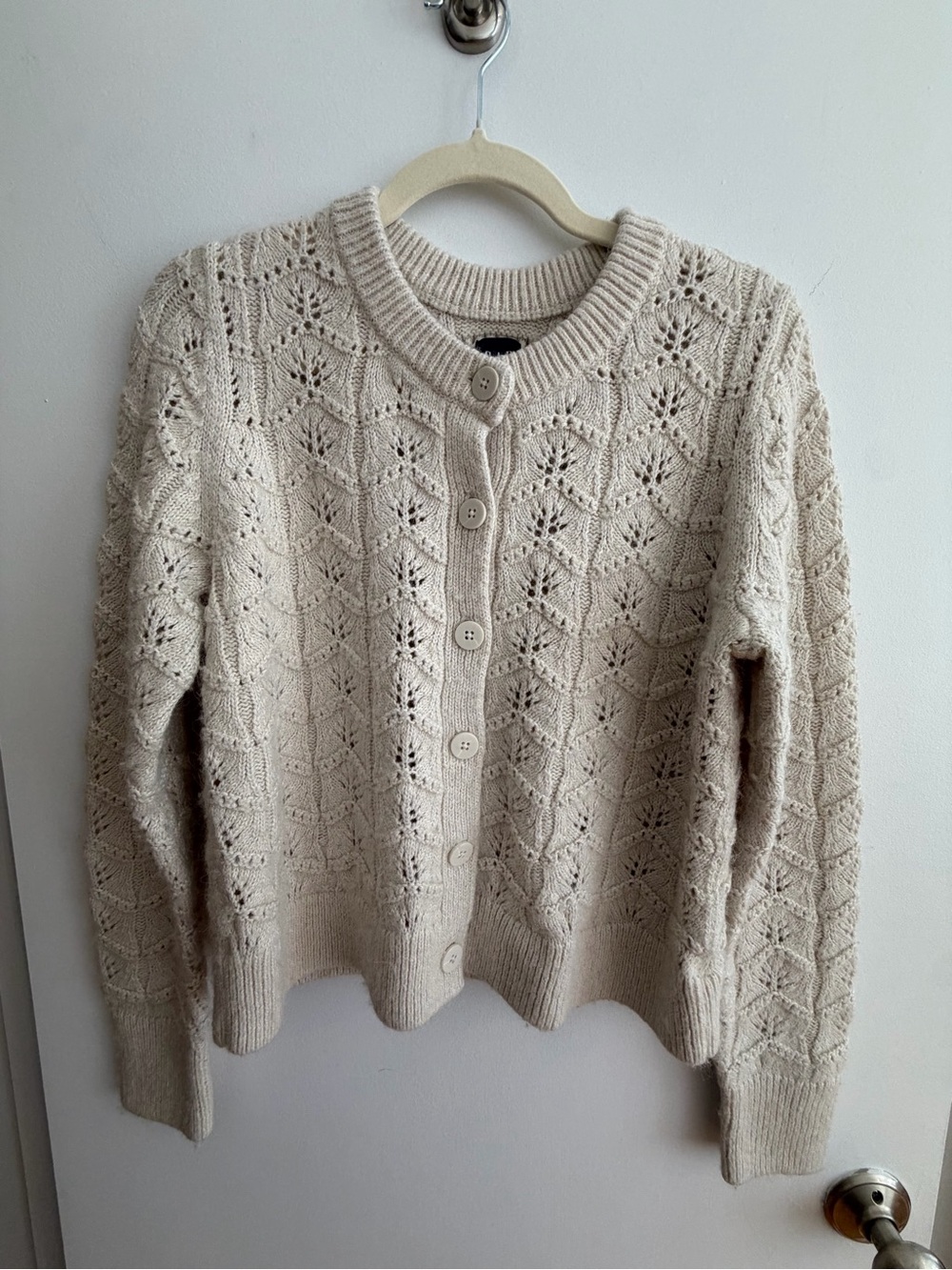 Gap Femme Pointelle Cardigan Cream Birch Button Front Sweater M